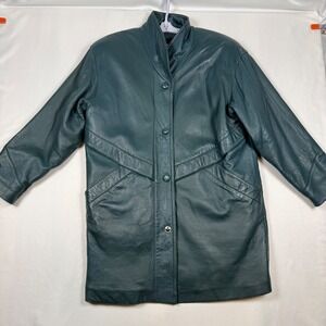 VTG Tibor Womens Teal Genuine Leather Snap Button Long Jacket Thermolite READ